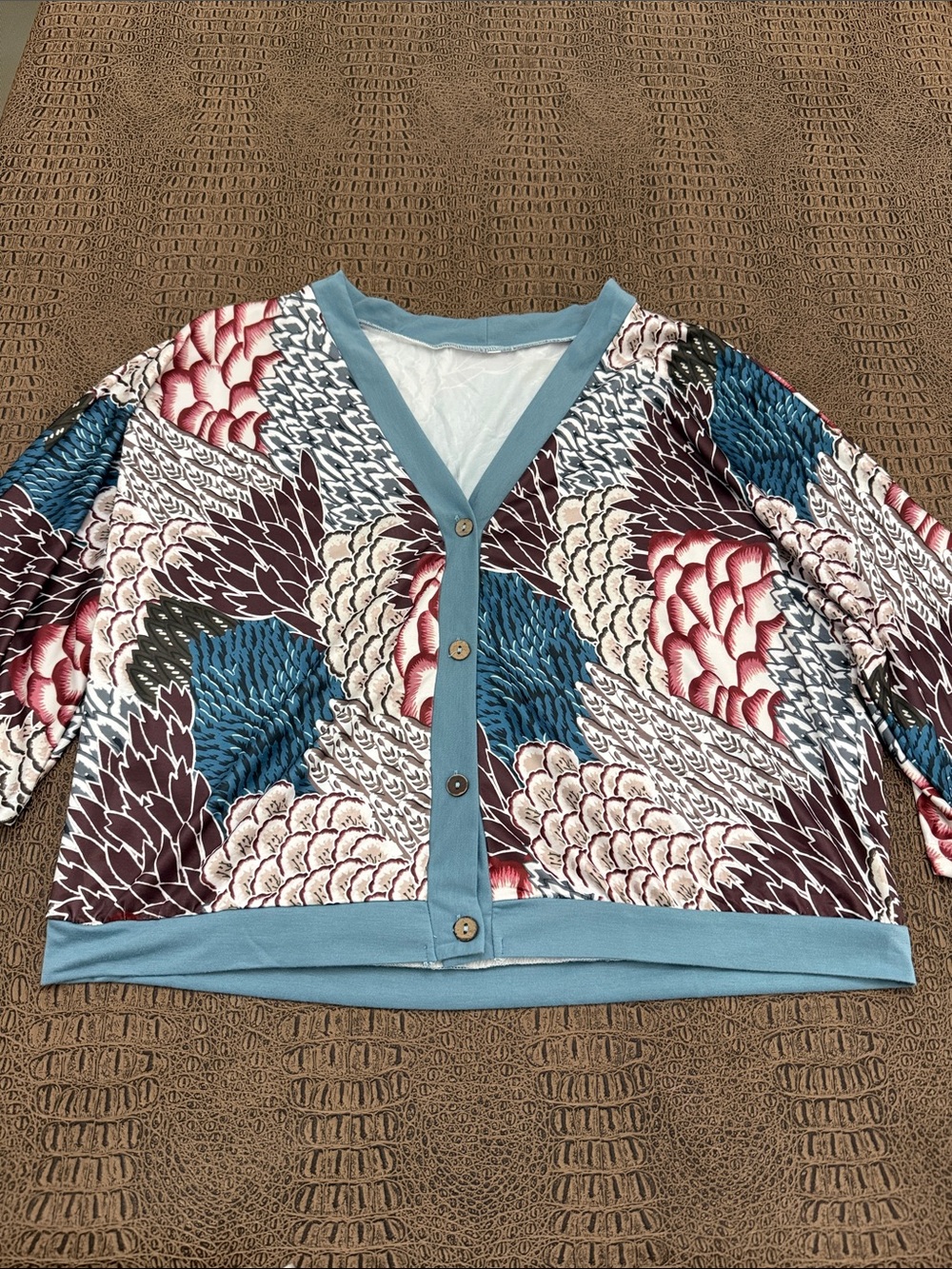 Satin Look Boho Floral Kimono Sleeve Cardigan Top 2XL